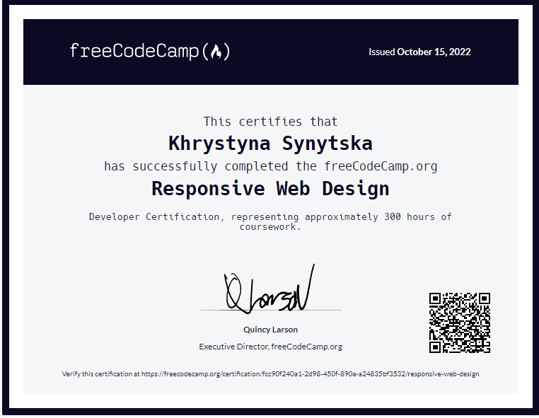 Freecodecamp certificate